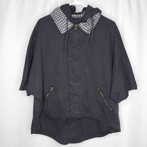 Element Poncho Jacket Black Hooded Zip Button Collar Elbow Sleeve Cotton Twill M